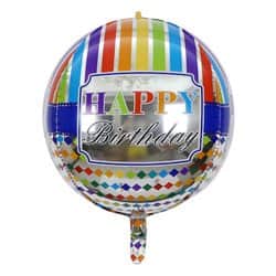 בלון אורבז 22" - HBD כסוף פסים צבעוני 3D