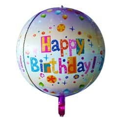 בלון אורבז 22"- HBD לבן פרחוני 3D