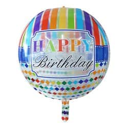 בלון אורבז 22" - HBD שקוף פסים צבעוני 3D