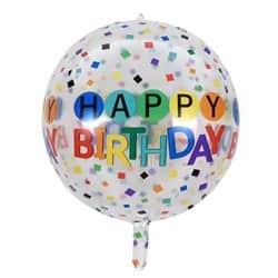 בלון אורבז 22" - שקוף HBD קונפטי 3D